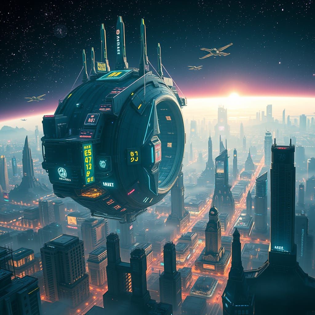 Cyberpunk O'Neill Cylinder Metropolis in Space