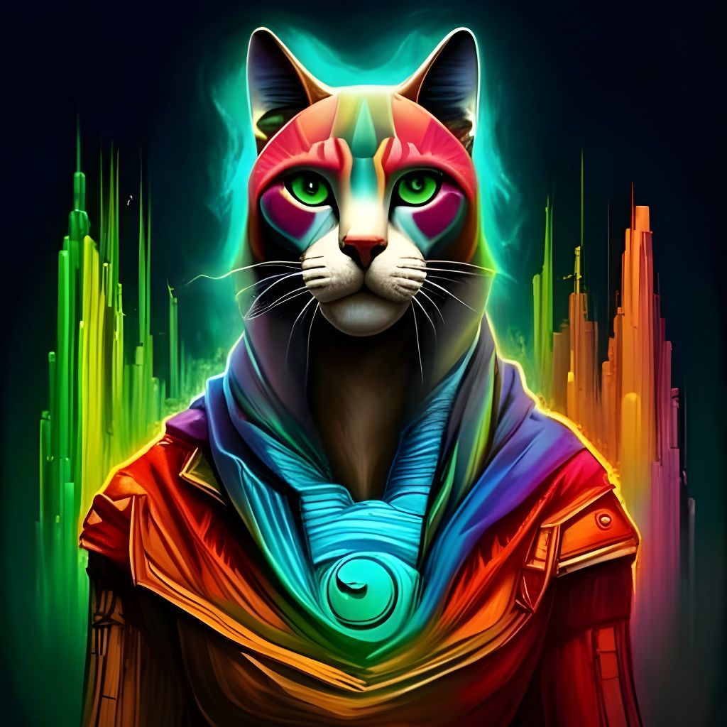 Neon Bastet Mummy: A 3D Graffiti Art Render