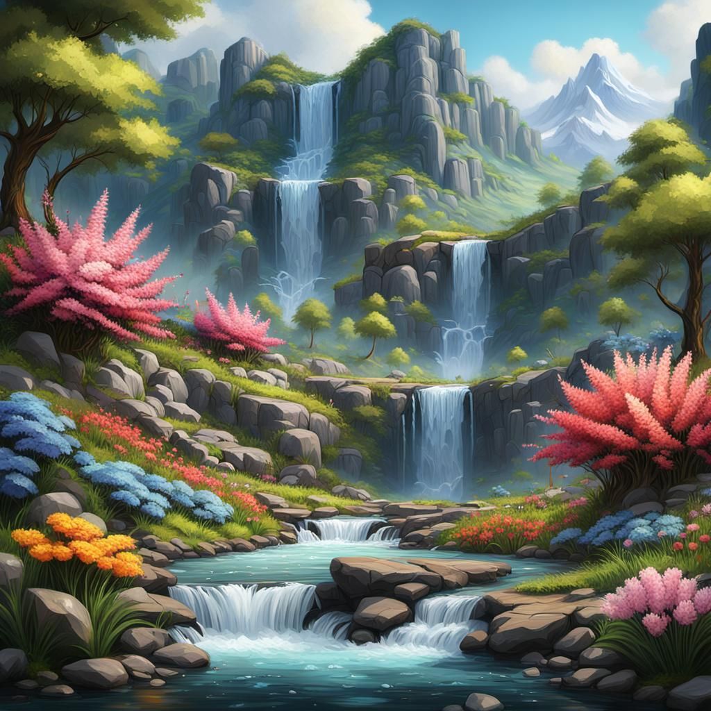 Mountain Waterfall Impasto Painting in Unreal Engine