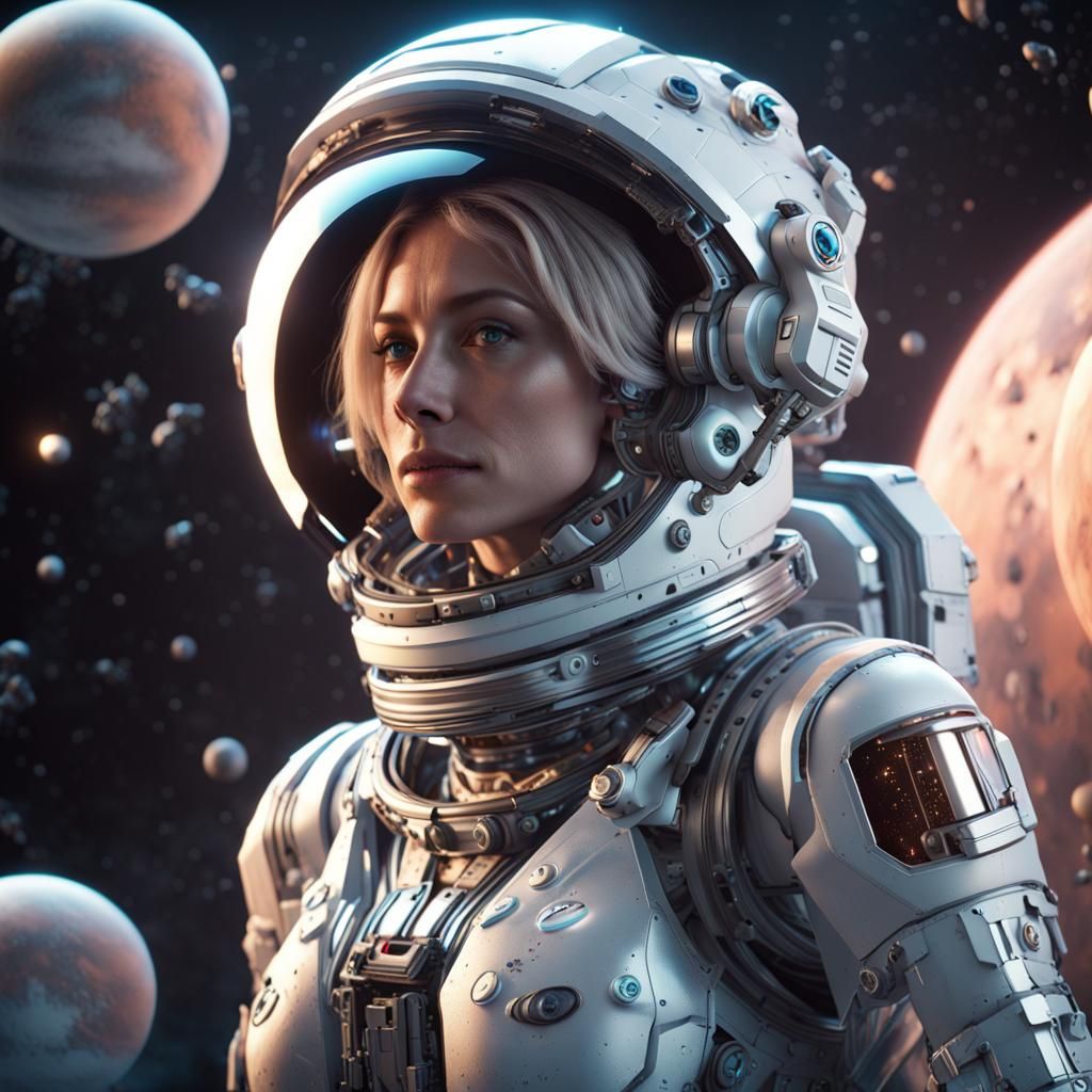 Futuristic Astronaut Woman in Space, Sci-Fi Art