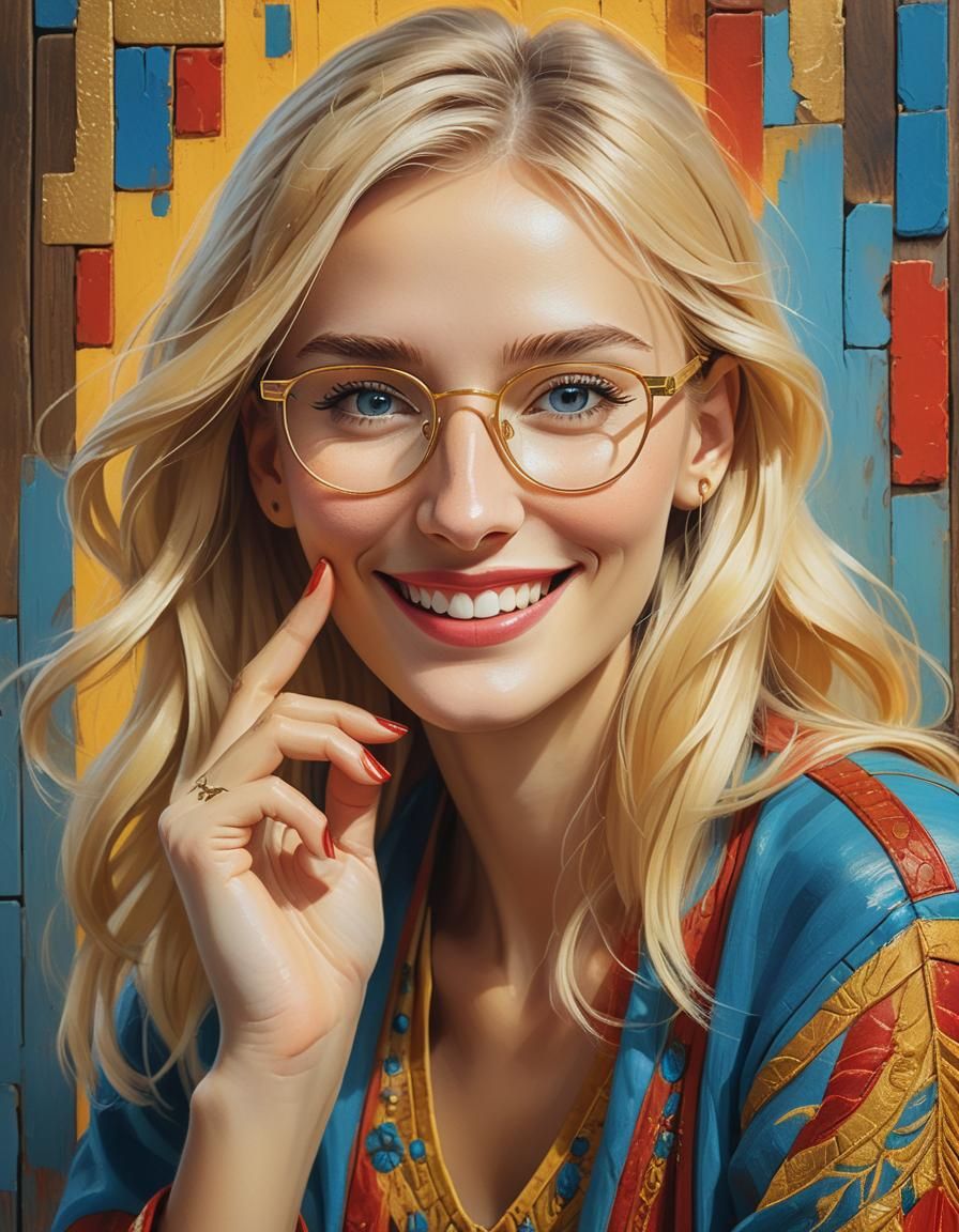 Smiling Blonde Girl Portrait in Oil Painting Style