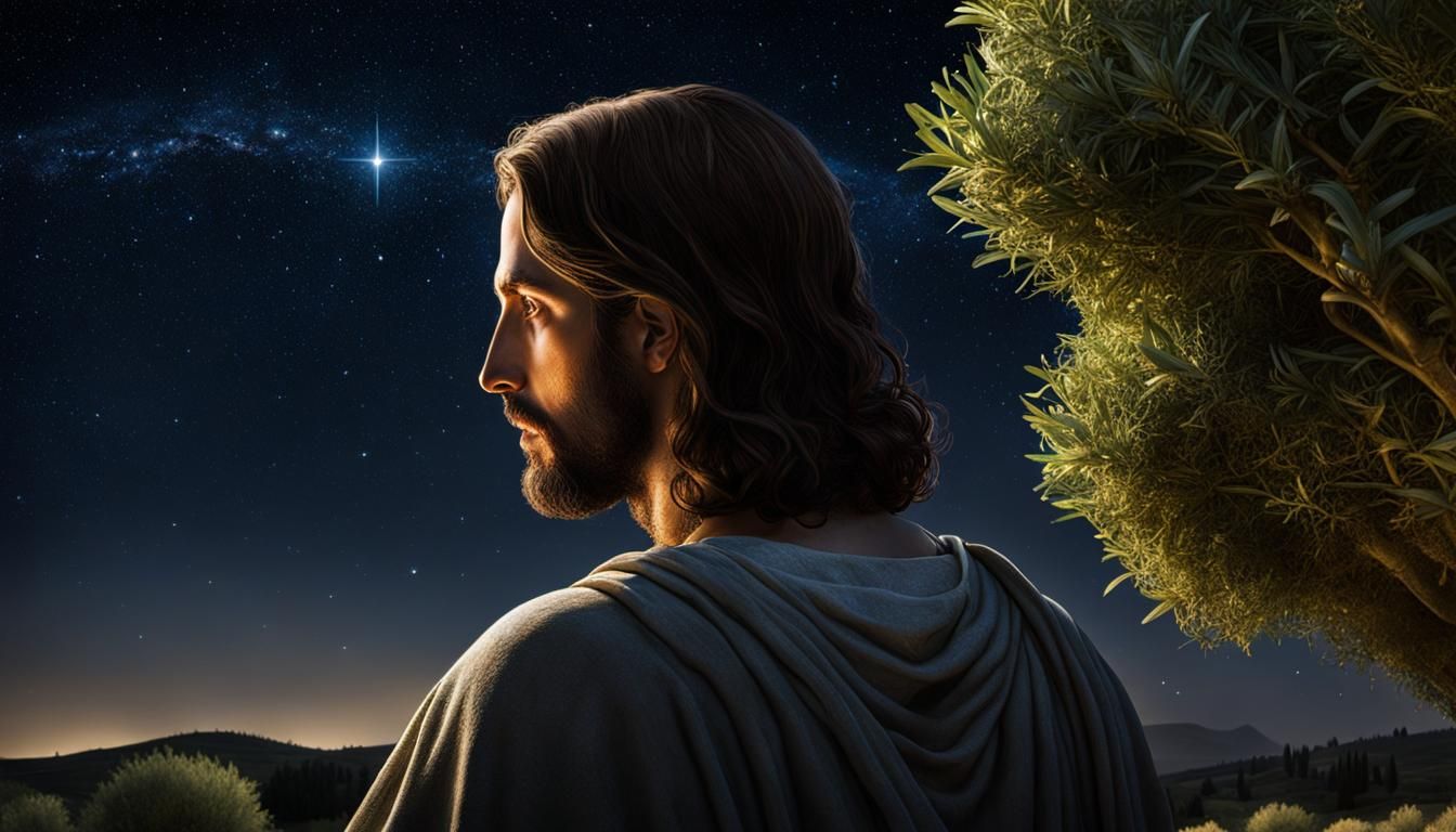 Jesus Kneeling in Gethsemane Under Starry Sky