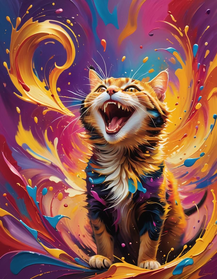 Laughing Cat in Expressionist Impasto Style
