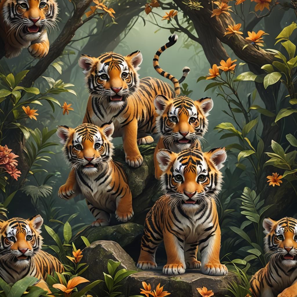 Cute Adorable Baby Tiger in Detailed Matte Painting