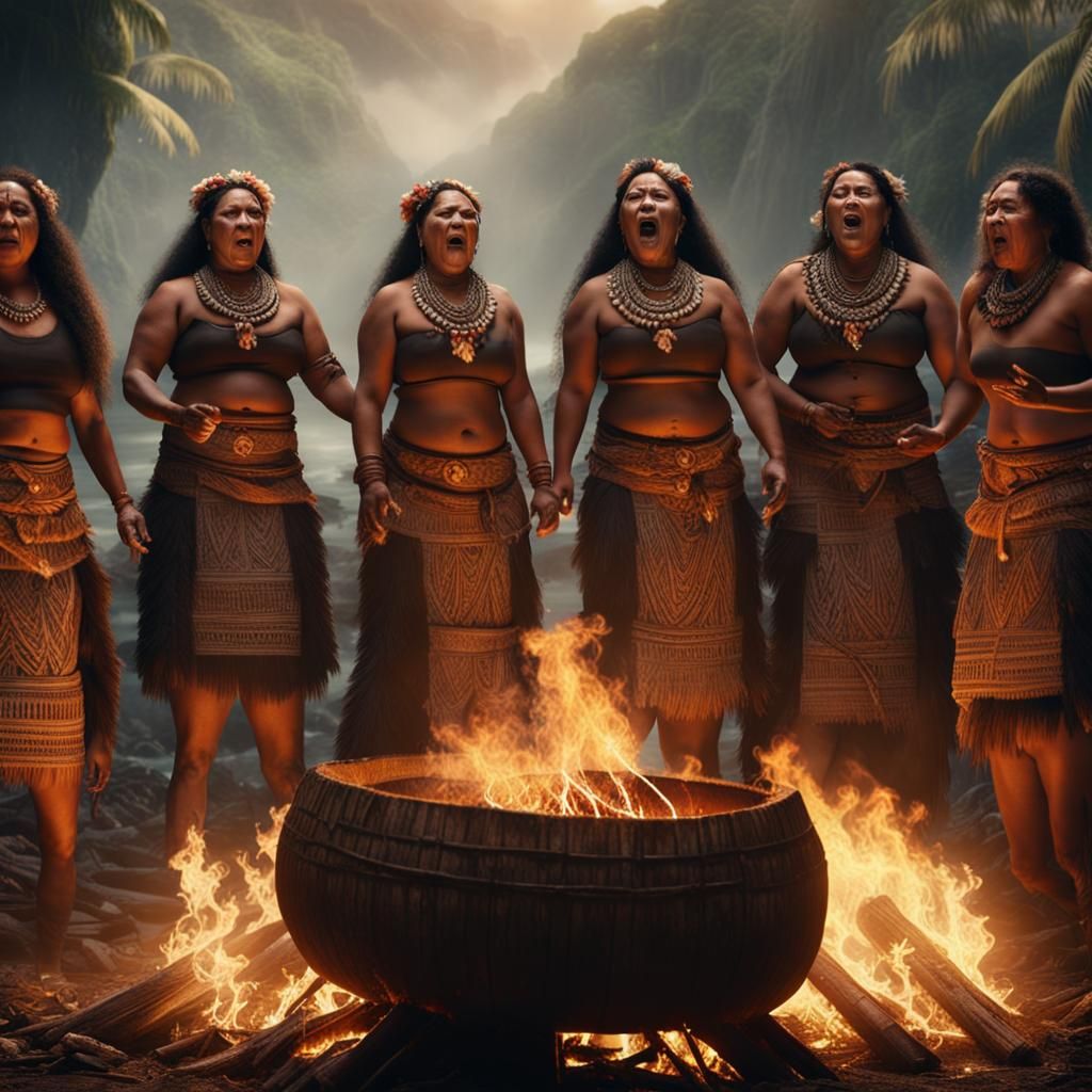 Samoan Women Singing with Tribal Drums