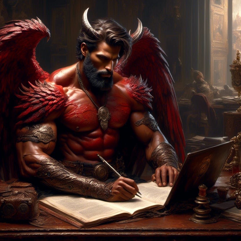 Demon writing a love letter for his angel lover