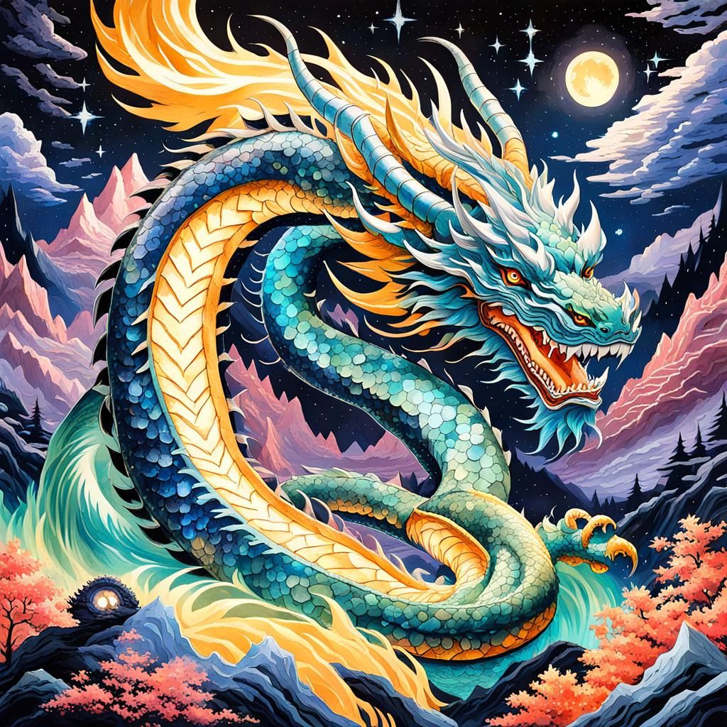 Gothic Dragon in Space with Crystalline Aura