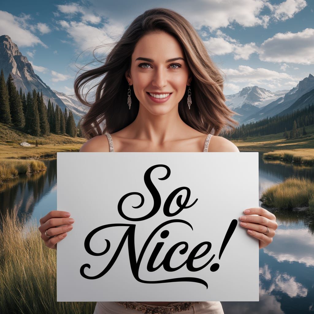 Stunning Woman Holds Sign in Hyperrealistic Photo