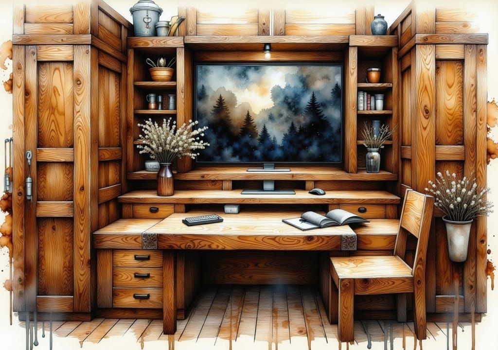 Hardwood Computer in Comic Book Style