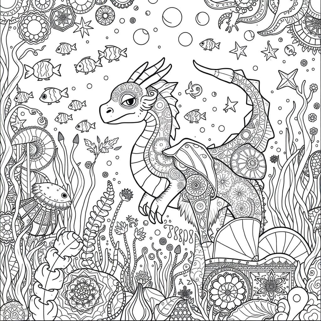 Mystical Underwater Scene in Intricate Black and White Line ...