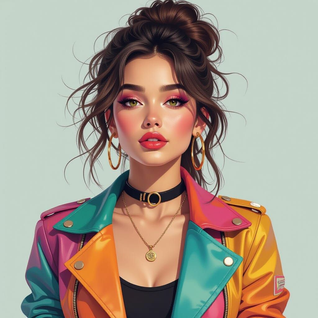 Expressive Young Woman in Eclectic Digital Art Style