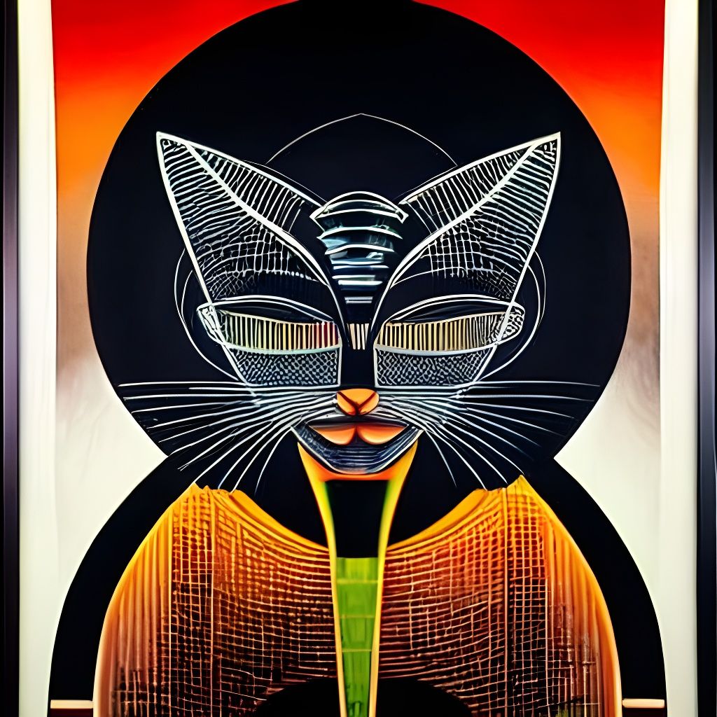 Art Deco Black Cat in Geometric Abstraction