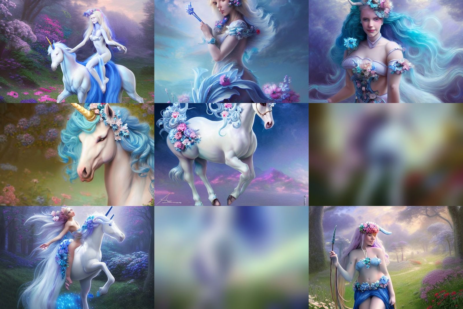 Blue Unicorn Centaur in Art Nouveau Style