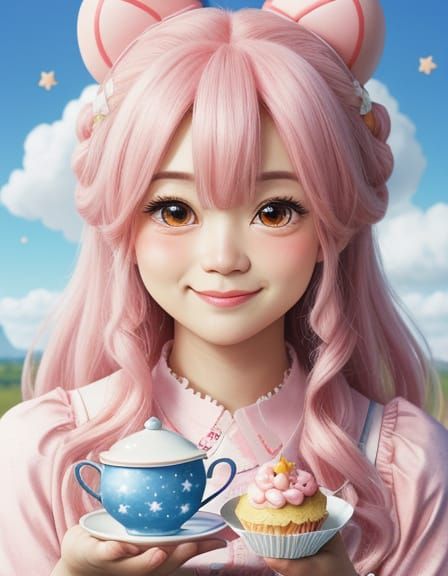 Kawaii Chibi Cupcake and Cartoon Animal Tea Party
