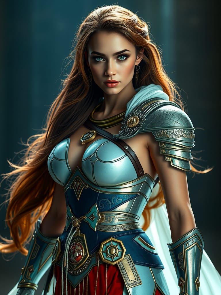 Cyberpunk Warrior Woman with Opalescent Armor