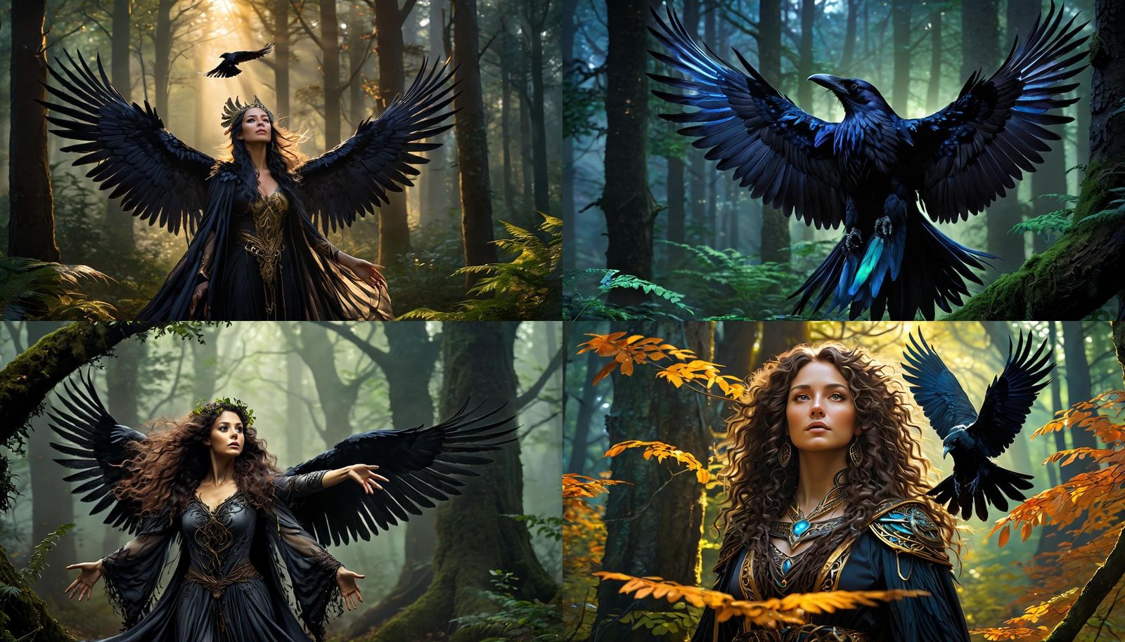 Female Druid's Transformation in Mystic Forest