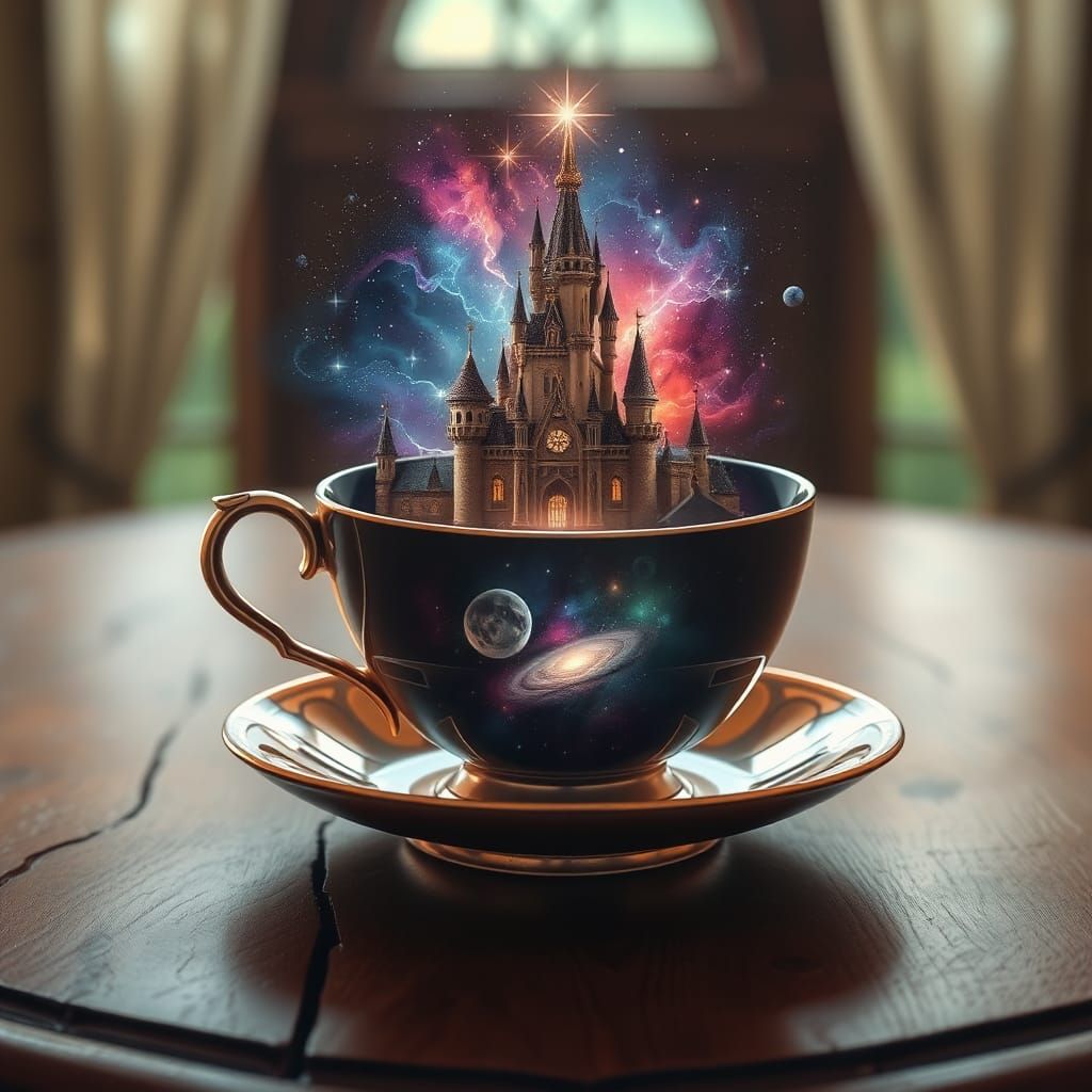 Fantasy Teacup with Galaxy and Castle
