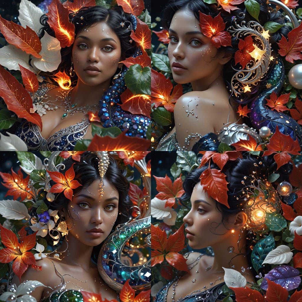 vivid, stars, starry night, dark, beautiful, nautilus curves, fibonacci curves, solid, silver, cgi, 3d, green, photoreal...