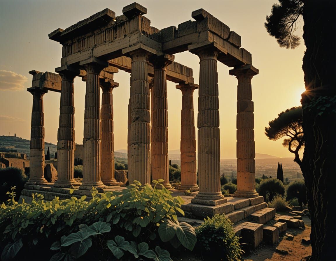 Ancient Greek Ruins of Agrigento in Golden Light