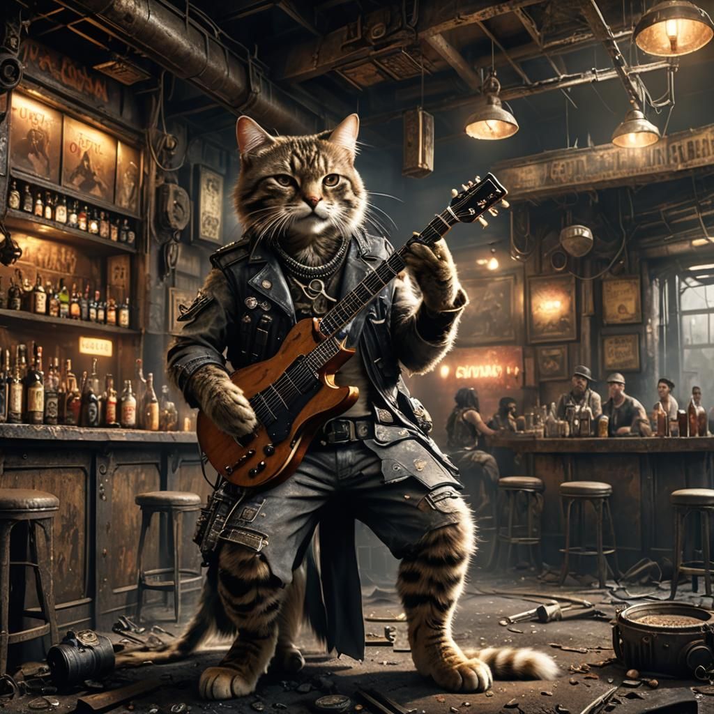 Post-Apocalyptic Cat Singer in Detailed Matte Painting