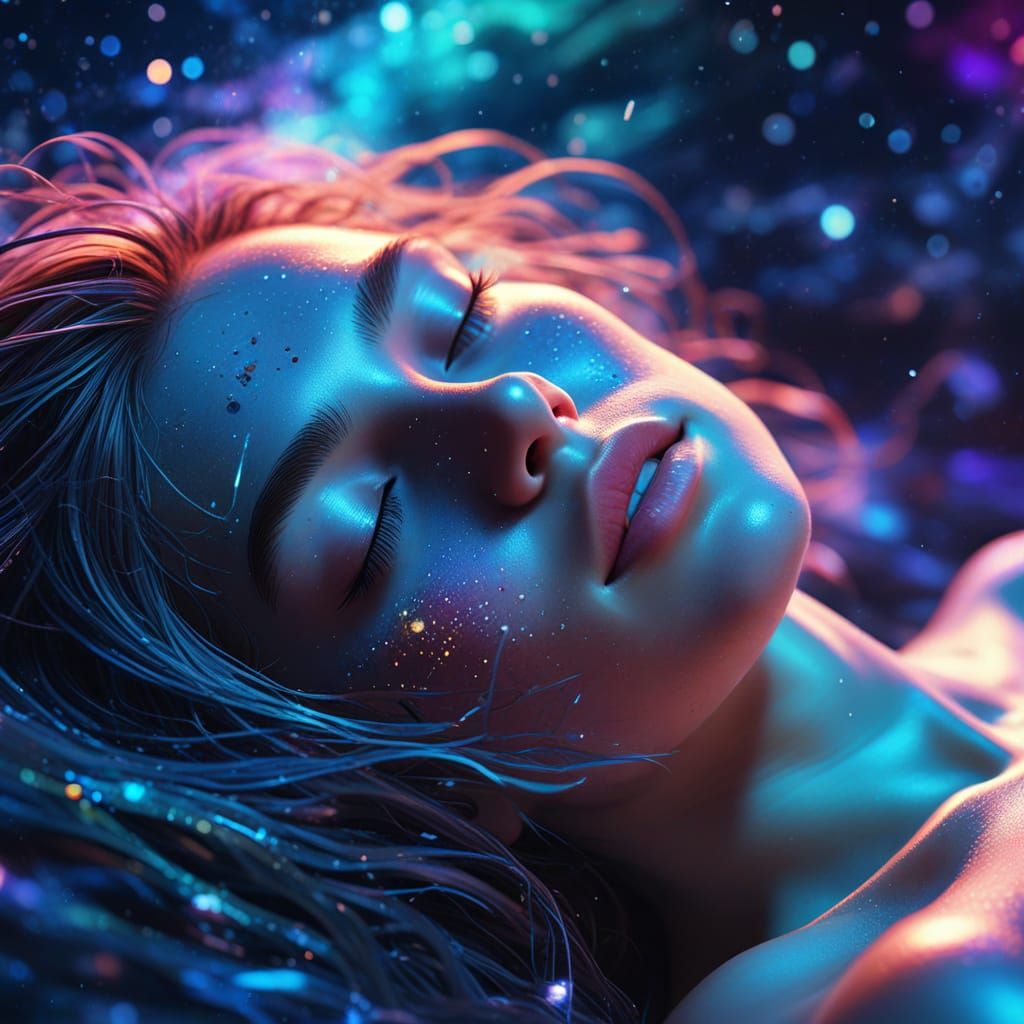 Exhausted Lover in Cosmic Astral Projection Art