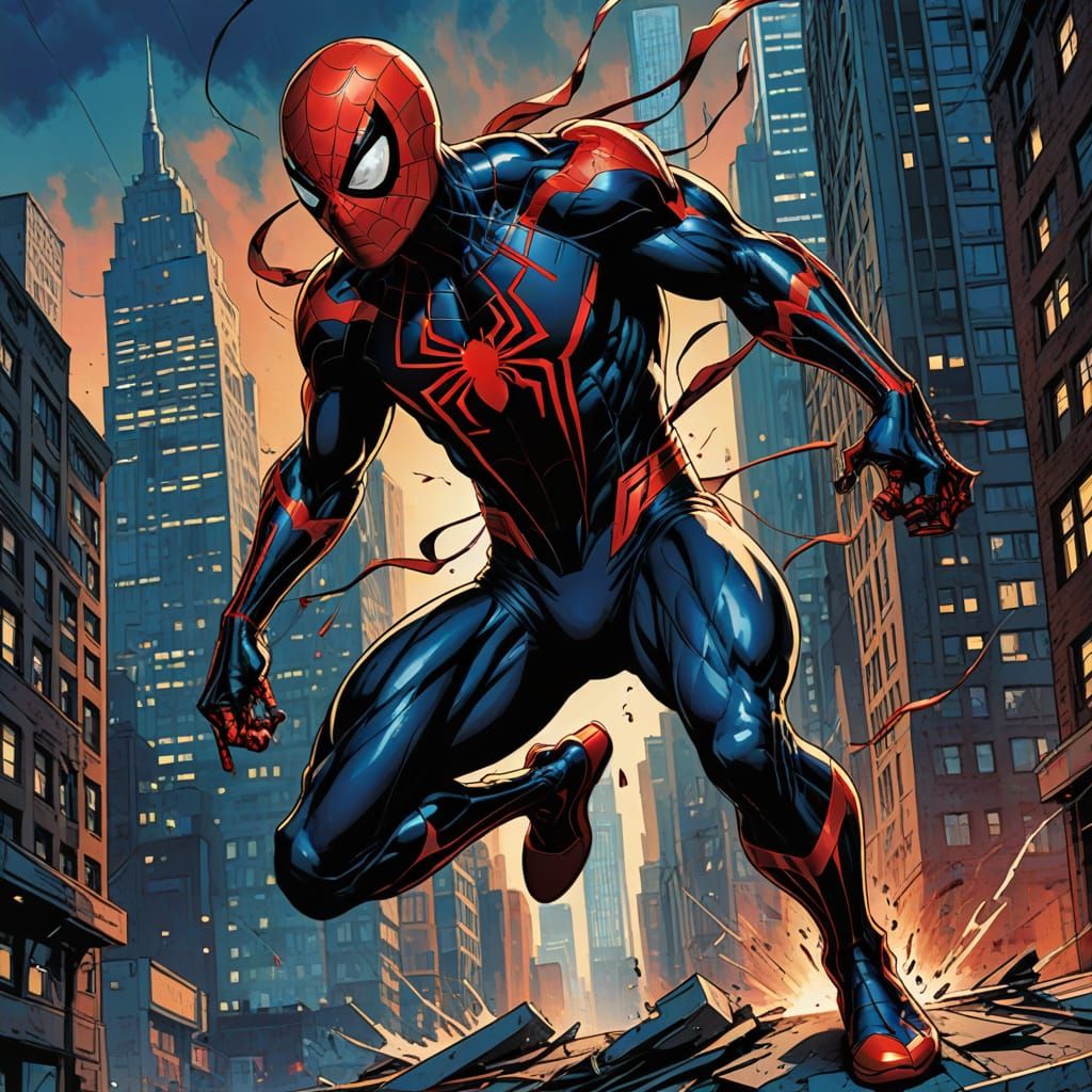 Spider-Man 2099 Swings Through Futuristic City