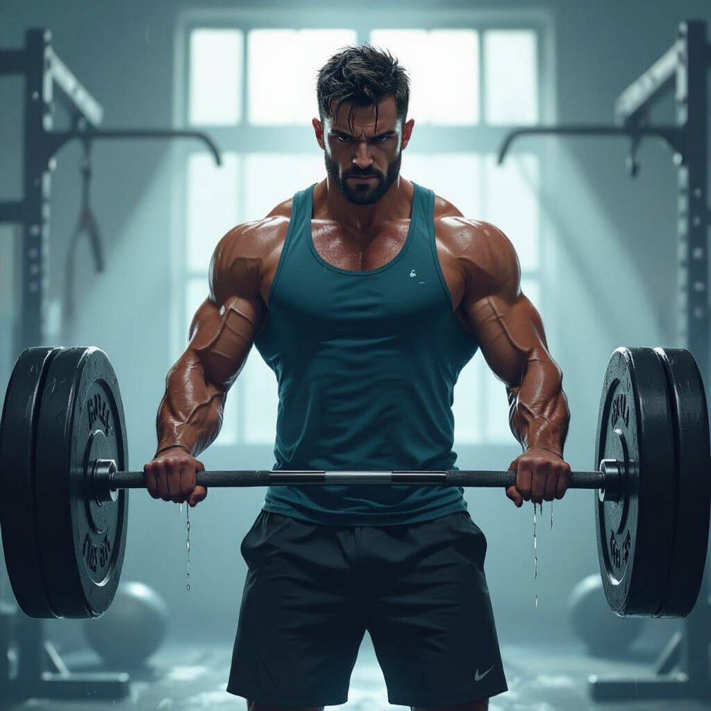 Weightlifter in Gym with Dramatic Lighting