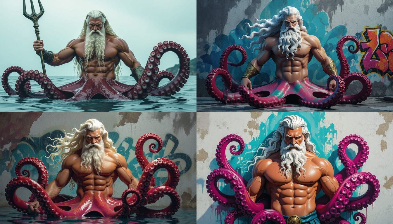 Poseidon with Octopus Body: A Surreal Masterpiece