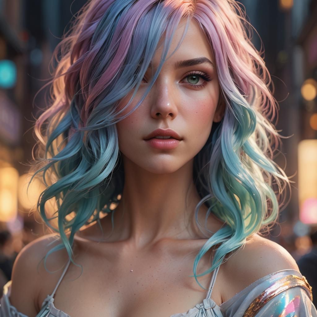 Pastel Hair Portrait in Hyperdetailed Digital Art