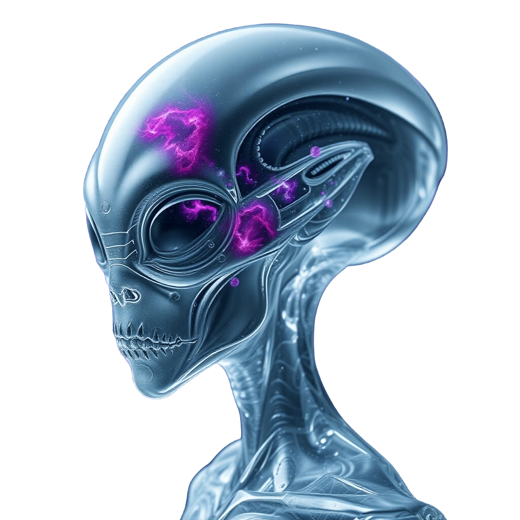 Gray Alien with Space Scene Double Exposure