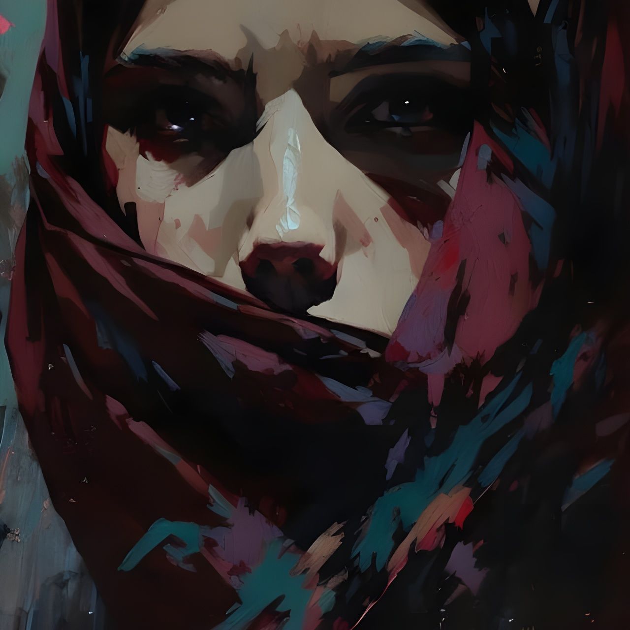Veiled Girl Portrait in Detailed Matte Painting Style