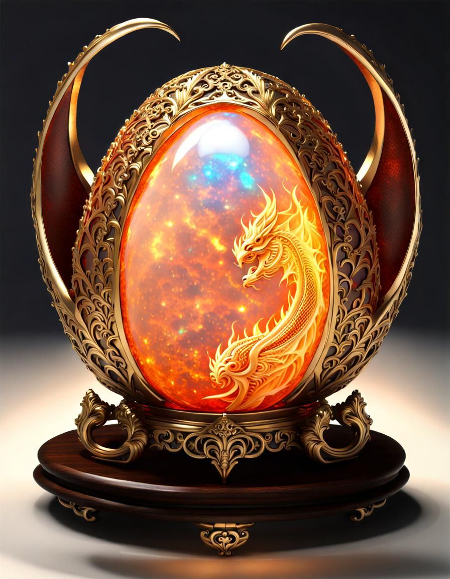 Fire Opal Dragon Egg with Gold Filigree