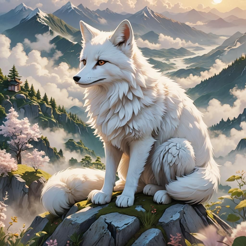 Cloud Fox on Misty Peak in 3D Anime Art
