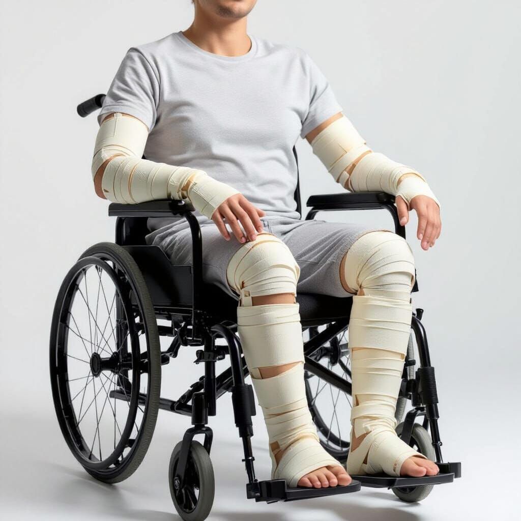 Person in Full Body Casts in Wheelchair
