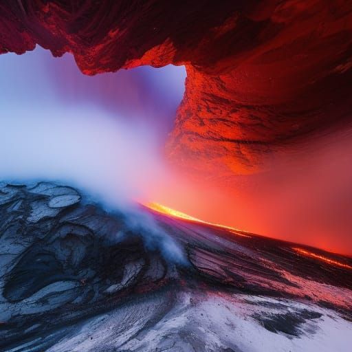 Abstract Volcano with Volumetric Lighting and Paint Bursts