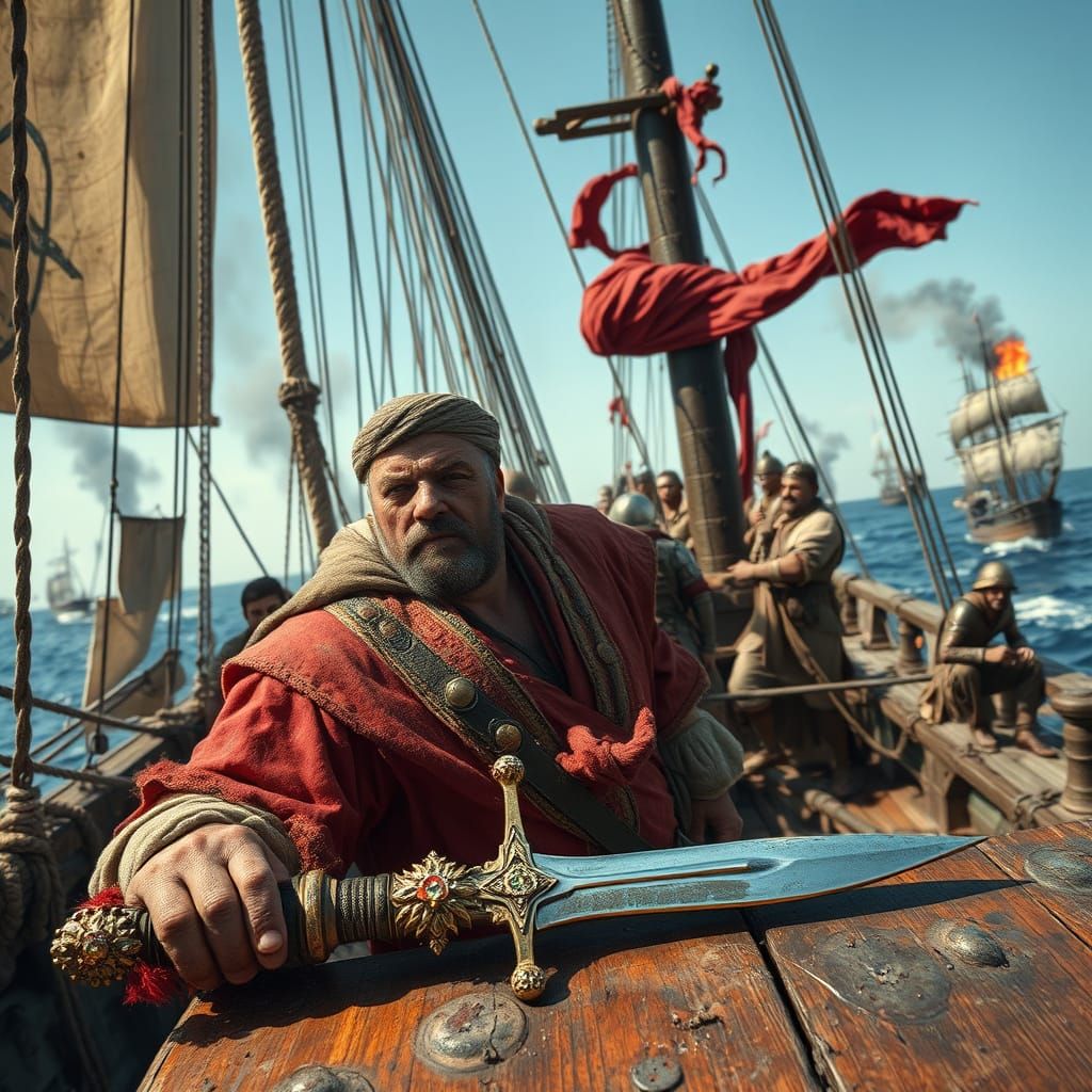 Turkish Galley Captain Scans the Seacoast in Desperation