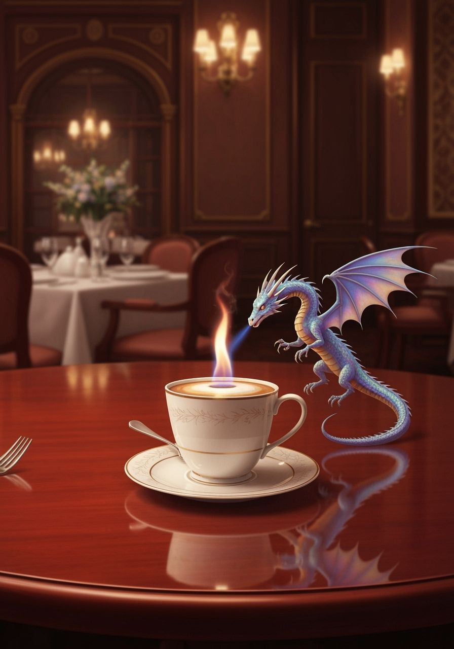 Miniature Dragon Heats Coffee in Opulent Restaurant