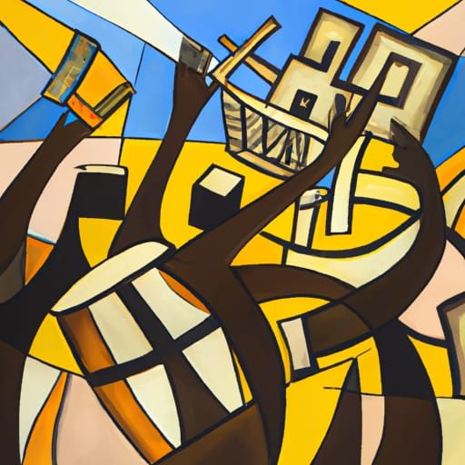 Israelites Gathering Manna: Abstract Cubist Style