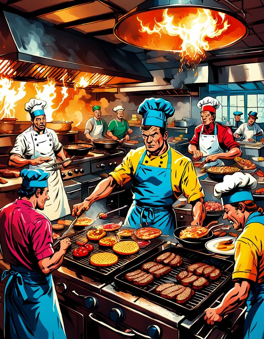 Retro Comic Book BBQ Kitchen Scene