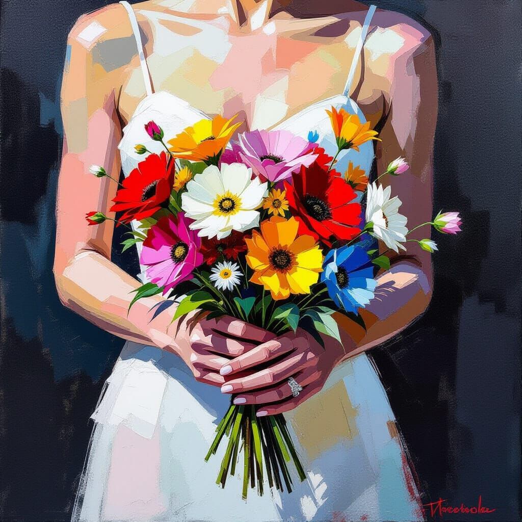 Fallen Soldier Offers Flowers in Bold Painterly Style