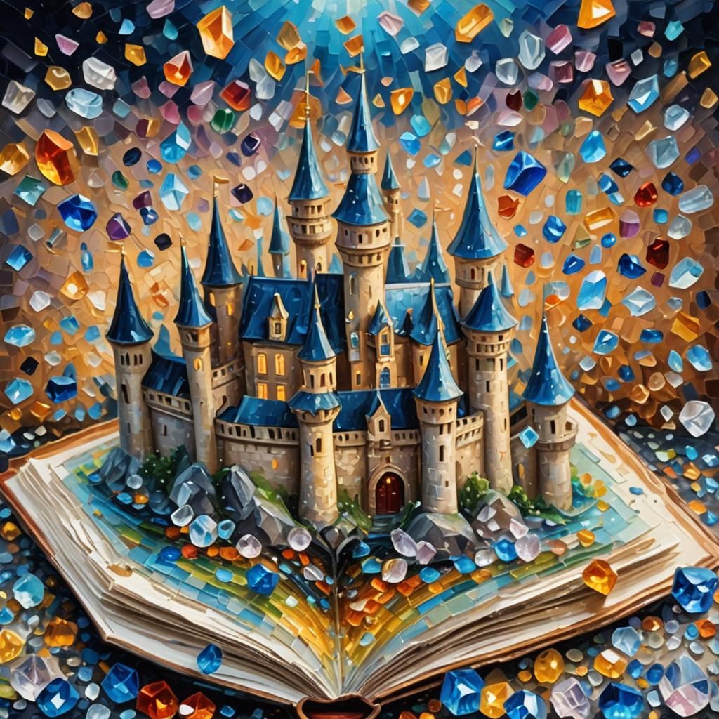 Crystal Castle Pop-Up Book: Neo-Impressionist Oil Painting