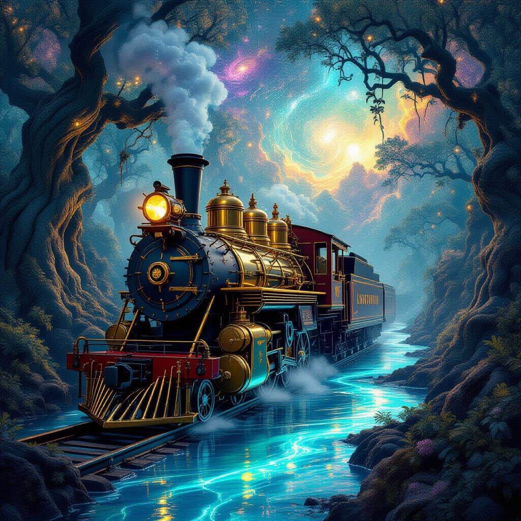 Steampunk Engine in a Surreal Dreamscape