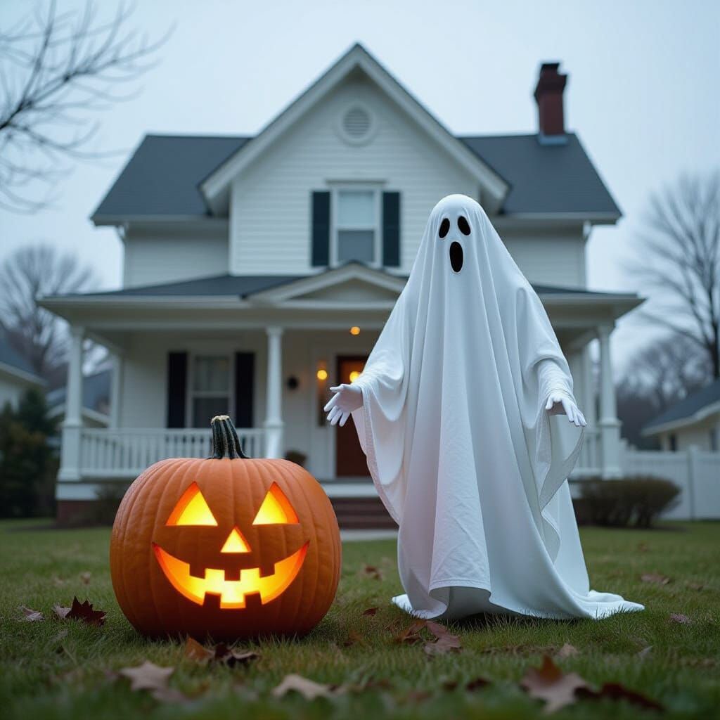 Ghostly Pumpkin Emerges From Haunted House