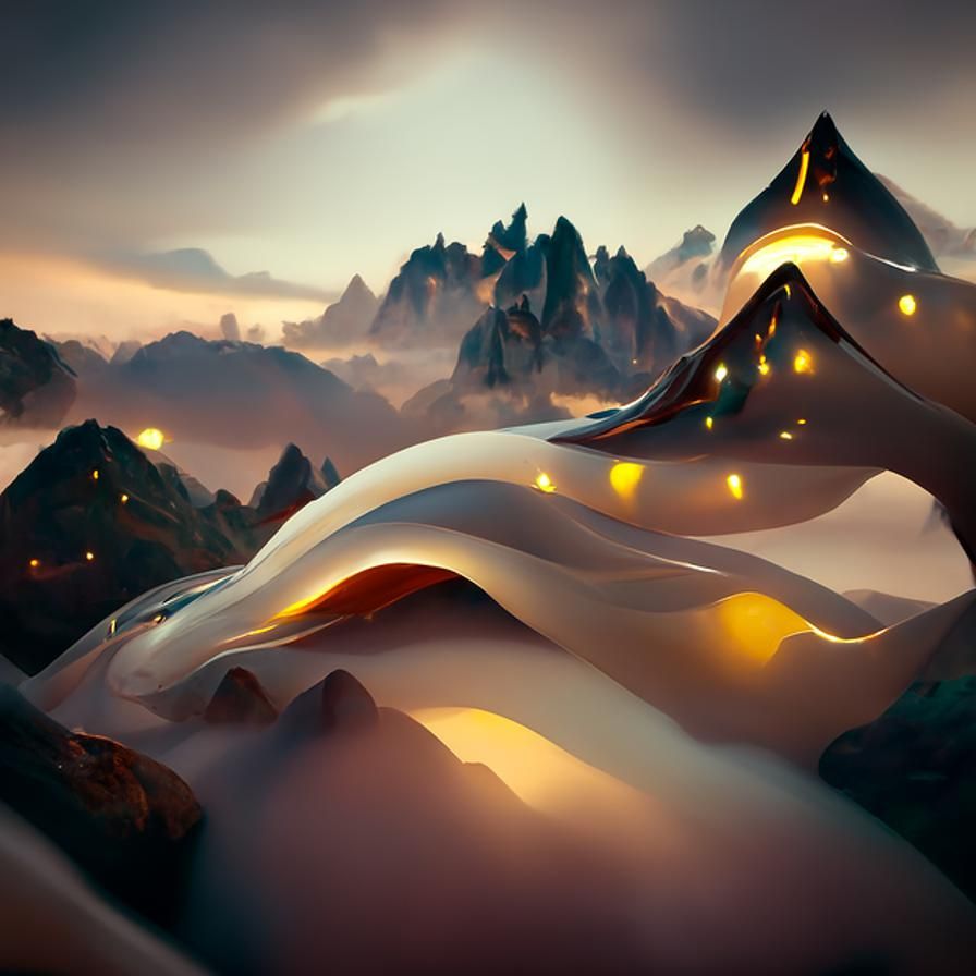 Neon Magical Mountains with Sci-Fi Curves: Digital Art