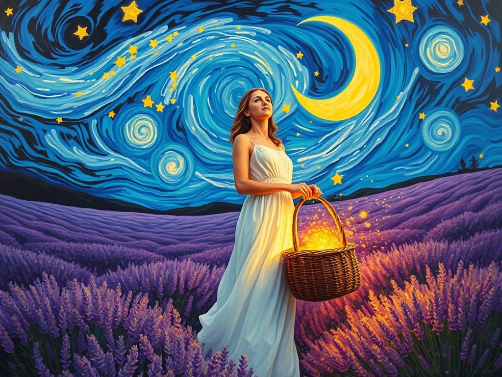 Celestial Star Harvester in Post-Impressionist Style