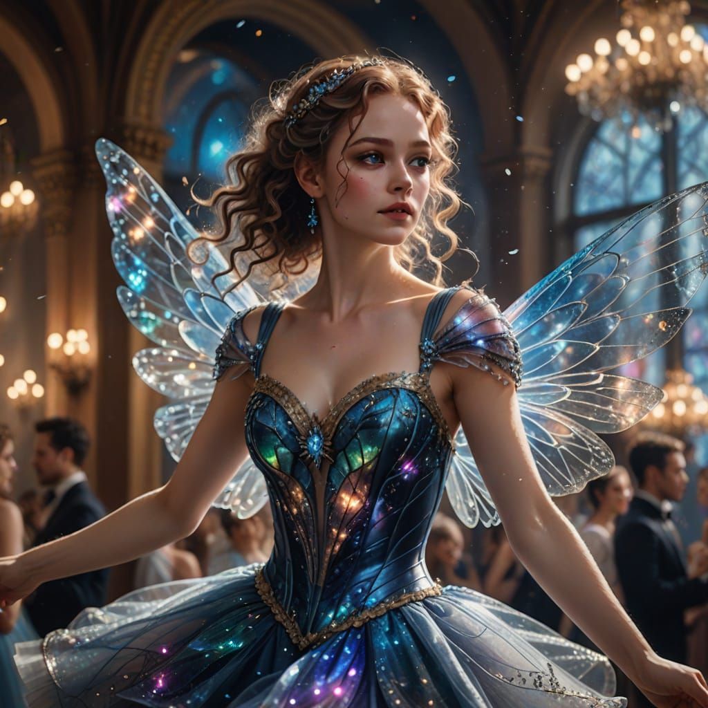 Woman in Galaxy Dress Dances: Whimsical Fantasy Art