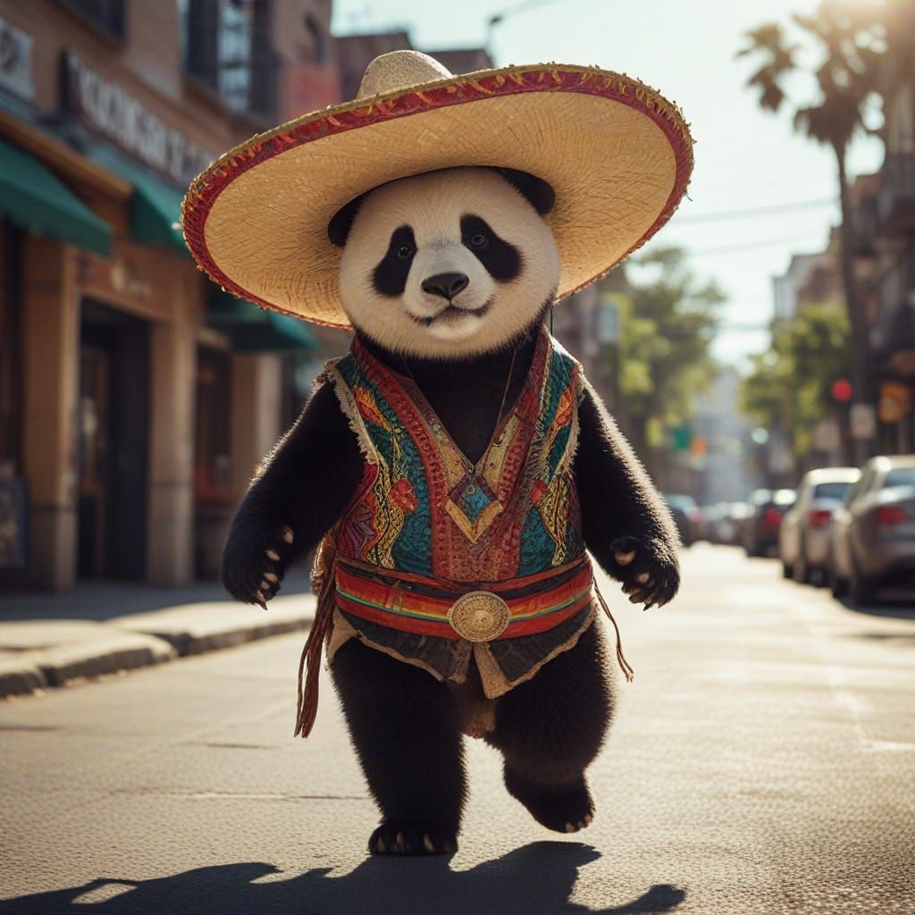Panda Bear with Sombrero Concept Art Portrait