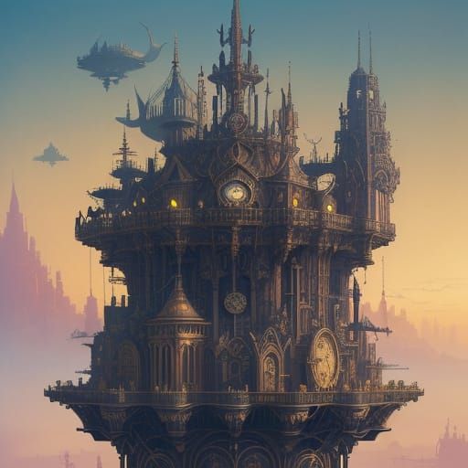 Whimsical Clockwork City on a Sky-Whale