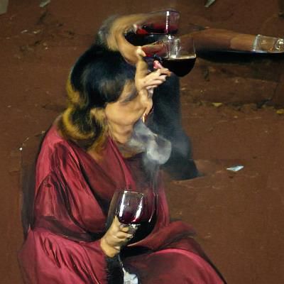 Woman Smoking and Drinking Red Wine