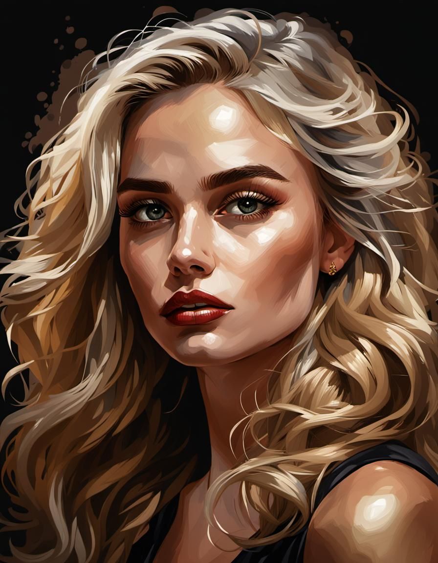 Blonde Woman in Dark Fantasy Fashion Sketch Style